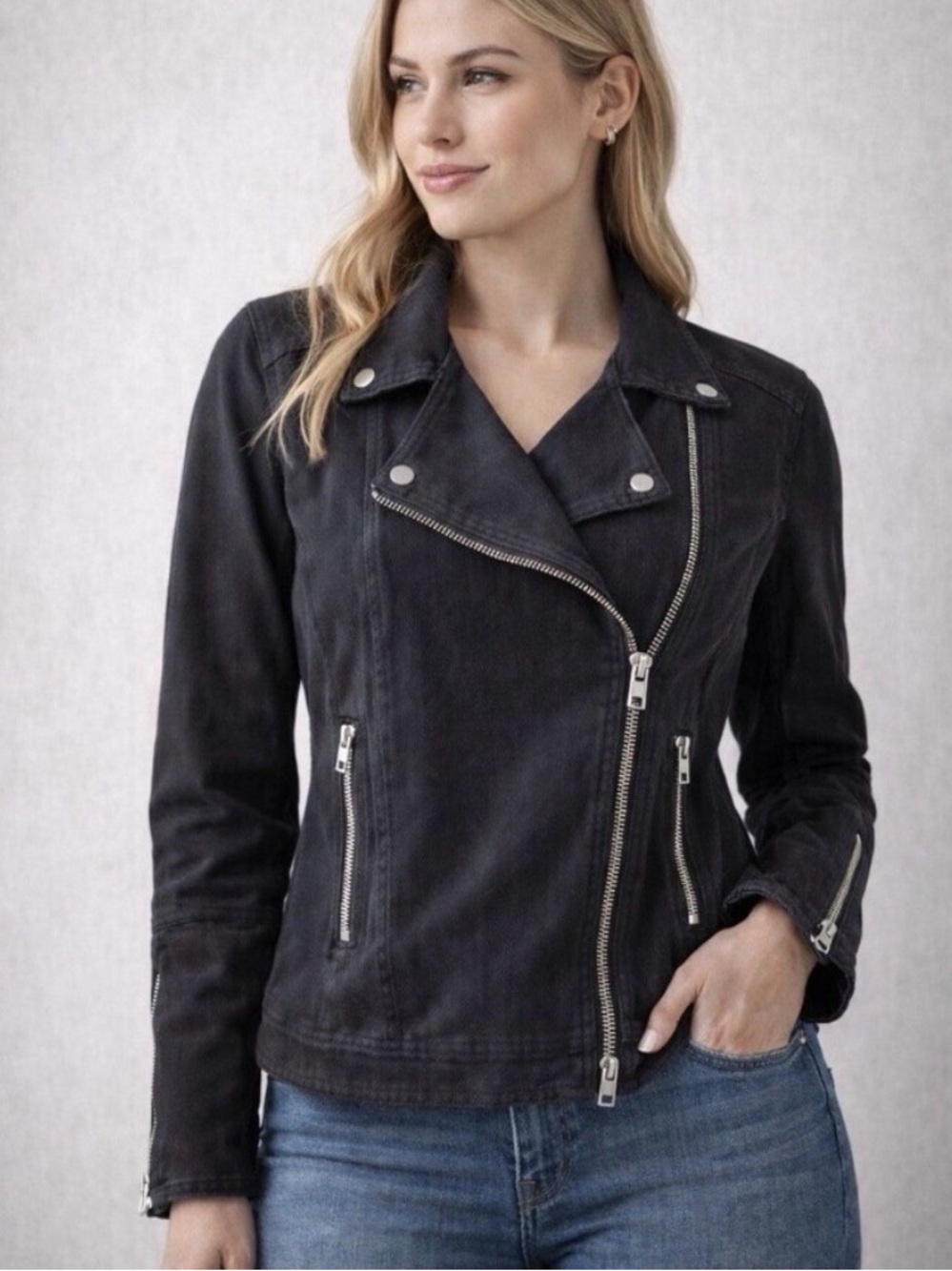 Liverpool Moto Jacket stretch denim washed black women’s size xl